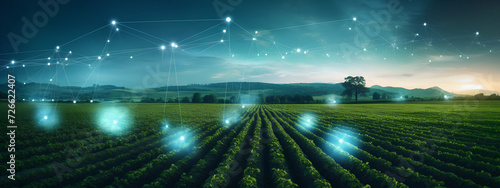 Wide  format application of using a digital technologies such as  digital network , IoT and AI  for development within farming and agriculture , background of a digital farming