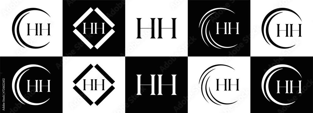 HH logo. H H design. White HH letter. HH, H H letter logo SET design. Initial letter EE linked circle uppercase monogram logo. H H letter logo SET vector design. HH letter logo design	

