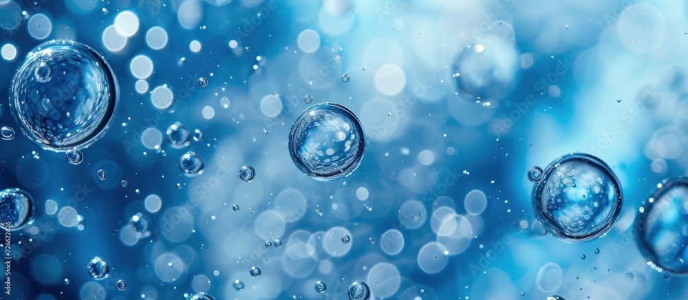 Beautiful transparent cosmetic blue gas bubbles water. AI generated image Beautiful transparent cosmetic blue gas bubbles water. AI generated image
