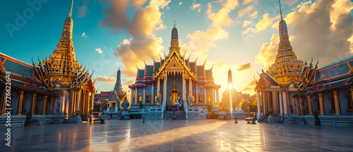 Grand palace and Wat phra keaw at sunset. © katobonsai