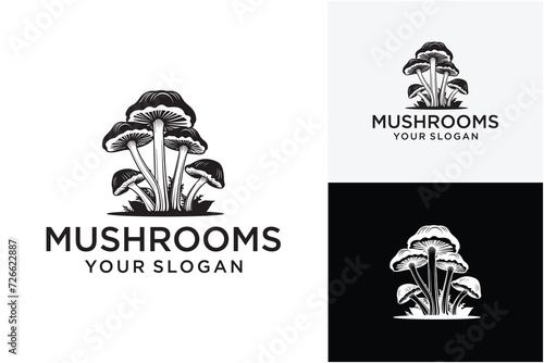 mushroom logo mushroom logo design Oyster mushroom logo design, food consumption mushroom silhouette vector illustration