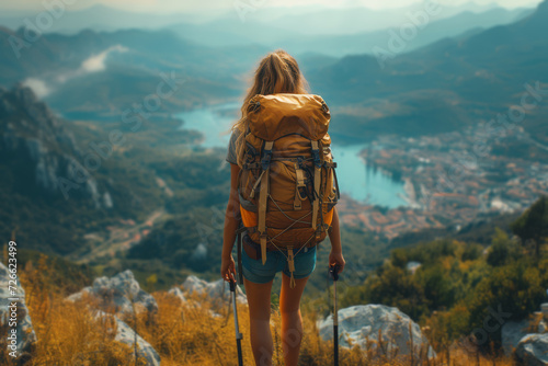 A young adult backpacking across countries, seeking new experiences and self-discovery. Concept of exploration and personal growth. Generative Ai.