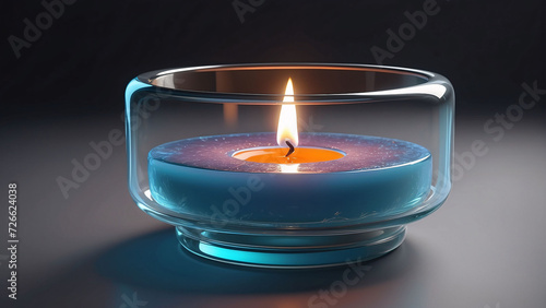 Beautiful Candle Light in blue color glass background
