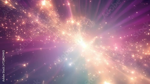 Shimmering starshaped particles bounce and orbit in a cosmic dance. Abstract motion background photo