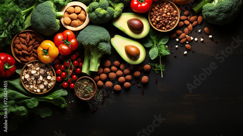 Healthy plant based food  foods for lowering cholesterol  portfolio diet products  top view copy space