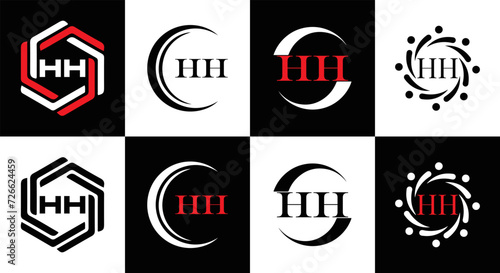 HH logo. H H design. WhitE HH letter. HH, H H letter logo SET design. Initial letter HH linked circle uppercase monogram logo. H H letter logo SET vector design. HH letter logo design 