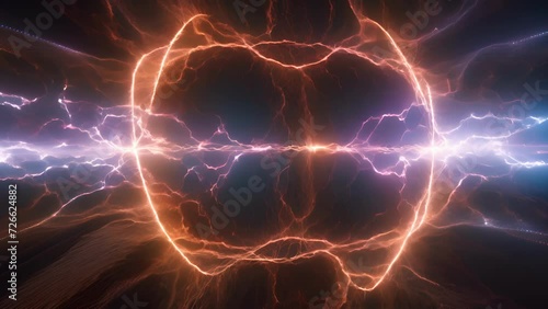 Electric currents of energy surge through a dark abyss mirroring the intense force of seismic waves. Abstract motion background photo