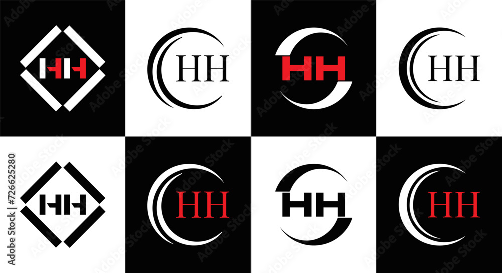 HH logo. H H design. WhitE HH letter. HH, H H letter logo SET design. Initial letter HH linked circle uppercase monogram logo. H H letter logo SET vector design. HH letter logo design	
