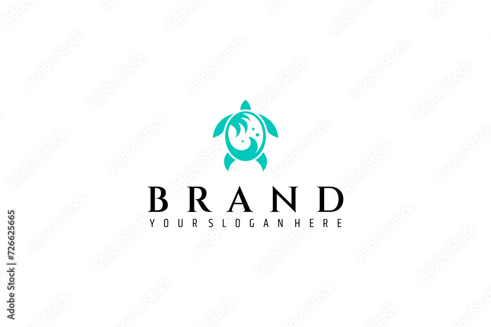turtle animal flat logo design with summer beach scene turtle animal flat logo design with summer beach scene
