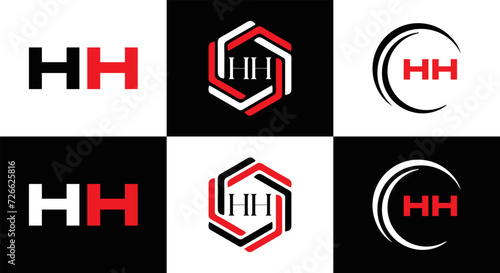 HH logo. H H design. WhitE HH letter. HH, H H letter logo SET design. Initial letter HH linked circle uppercase monogram logo. H H letter logo SET vector design. HH letter logo design	
 photo