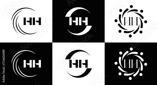HH logo. H H design. WhitE HH letter. HH, H H letter logo SET design. Initial letter HH linked circle uppercase monogram logo. H H letter logo SET vector design. HH letter logo design	
