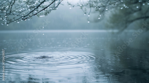 A tranquil scene of a gentle rainfall in a serene countryside setting