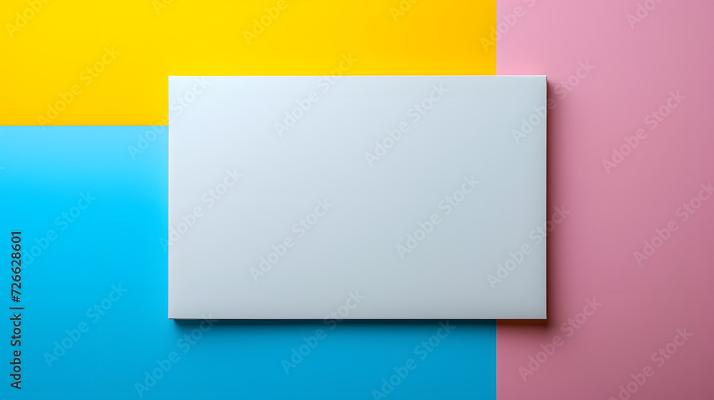 Minimalistic vibrant colorful aesthetic ad advertising mockup with blank white empty paper frame board billboard Sign template with copy space for text, indoor announcement promotion concept