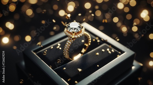 Black box showcasing exquisite gold diamond ring