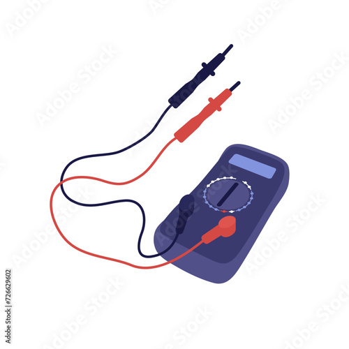 Digital multimeter isolated vector illustration. Portable electrical tester for electricity test, measurement. Engineer worker tool for check resistance power, amperage, voltage. Technology, measure 