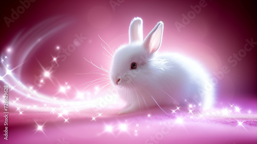 Easter card background, Easter card, white rabbit on pink background, generated AI