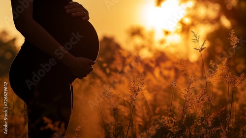 Serene silhouette of a pregnant woman's belly against a calming background.