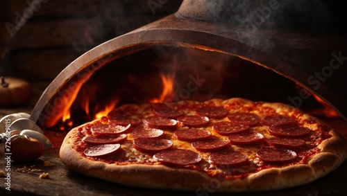 Hot American Pepperoni Pizza, fast food, fire, unhealthy food