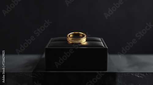 Detailed mockup featuring gold ring on black box
