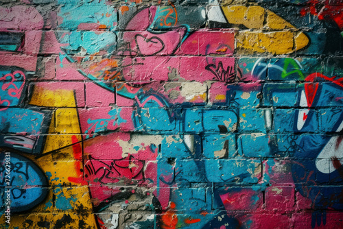 Urban graffiti wall background  an edgy and streetwise scene featuring a graffiti-covered wall with vibrant colors and bold expressions.