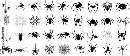 Spider vector illustration, collection of different spider types, isolated on white background. for web design, educational projects, Halloween decorations, or any other creative use, arachnids. photo