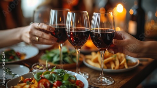 Cheers to Good Food and Friends  Raising Glasses in a Celebratory Mood  Sharing Wine and Dinner with Loved Ones  A Toast to Delicious Meals and Memorable Times.