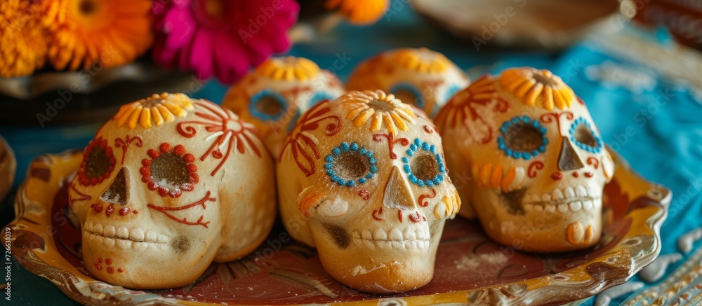 Mexican Bread of the Dead, a traditional treat (Pan de Muerto).