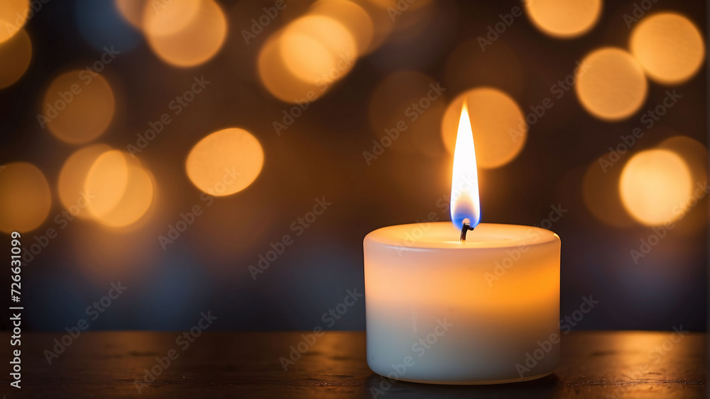 Single candle with bokeh background.
