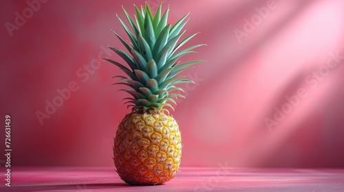 Pineapple on a Pink Table, A Fresh Pineapple in a Vase, The Colorful Display of a Pineapple, Vibrant Pineapple on a Red Tablecloth.