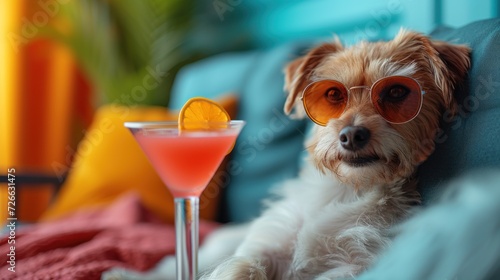 Relaxing with a Martini and a Furry Friend, A Dog's Guide to Cocktails, Sippin' on Sunshine with My Canine Companion, Paws Up for a Pink Drink. photo