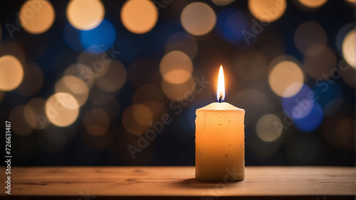Single candle with bokeh background. 