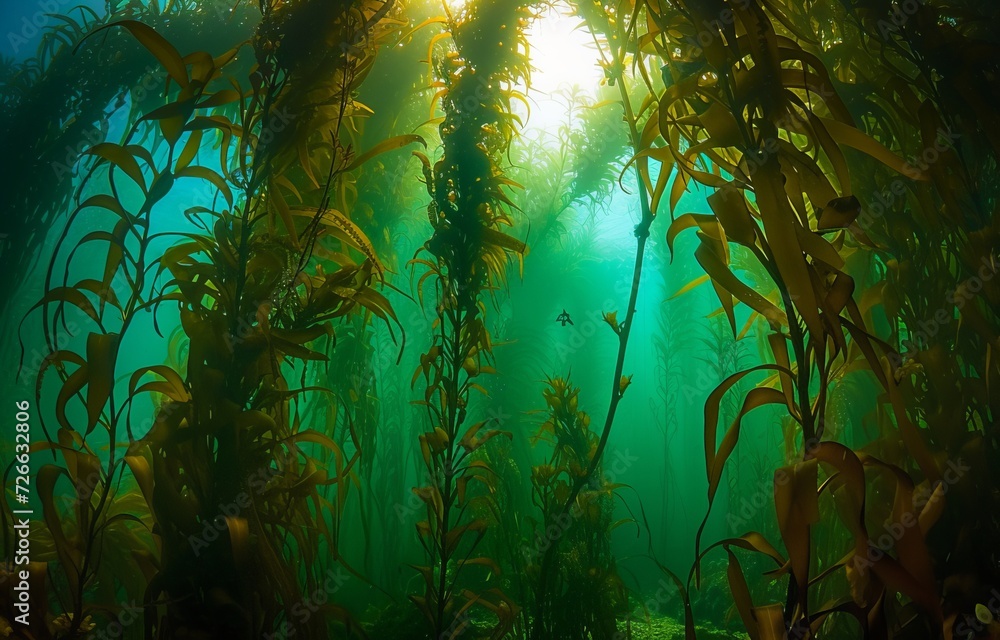 Giant Seaweed in its Natural Habitat, Painting a Serene Scene in the Underwater World Giant Seaweed in its Natural Habitat, Painting a Serene Scene in the Underwater World