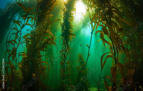 Giant Seaweed in its Natural Habitat, Painting a Serene Scene in the Underwater World