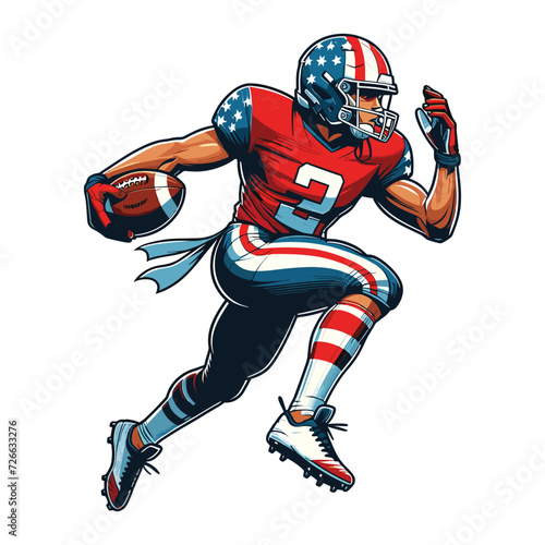 American football player men athlete vector illustration, colorful style American football rugby game male player design template isolated on white background