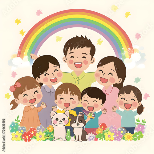 family cartoon in family day concept