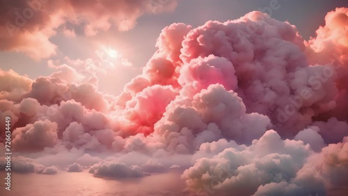 A sea of cotton candy clouds bask in the warm embrace of sunlight.