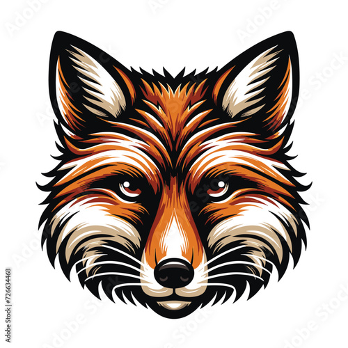 Wild animal red fox vulpa head face design vector, zoology illustration, foxy flat design template isolated on white background