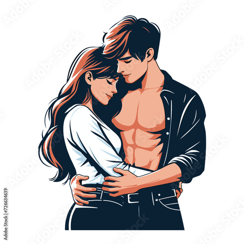 Romantic couple lovers vector illustration, Happy young male female couple together, wife and husband loving relationships. Flat design illustration isolated on white background