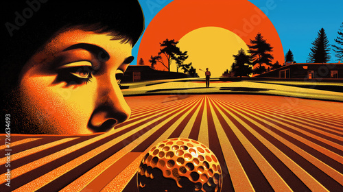 Focused Golfer Perfecting Putt on Green: Masterful Swing at Golf Tournament