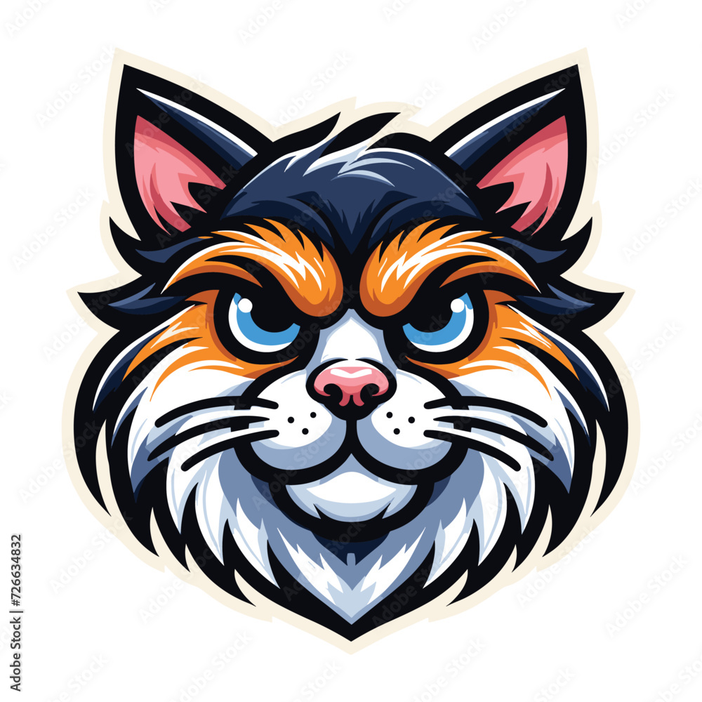Cute adorable cat head face cartoon character vector illustration, funny kitty flat design template isolated on white background