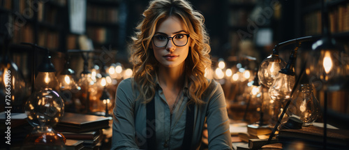 Confident Librarian in a Vintage Library