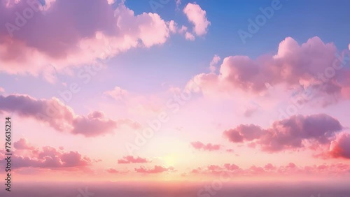The soft glow of sunrise painting the sky with pastel morning clouds.