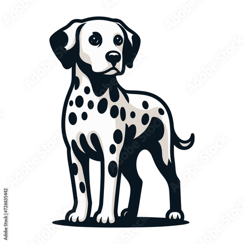 Cute adorable dalmatian dog cartoon character vector illustration, funny pet animal dalmatian puppy flat design mascot logo template isolated on white background