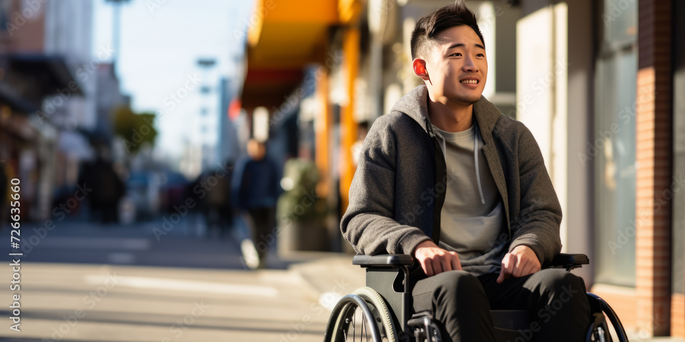 Confident Man in Wheelchair Outdoors Confident Man in Wheelchair Outdoors