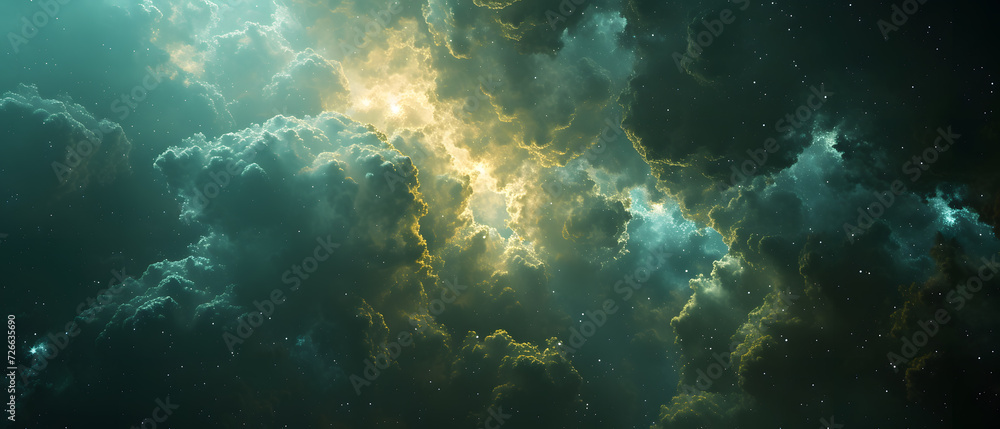 Fototapeta premium Lightning spread in rainbow colored clouds