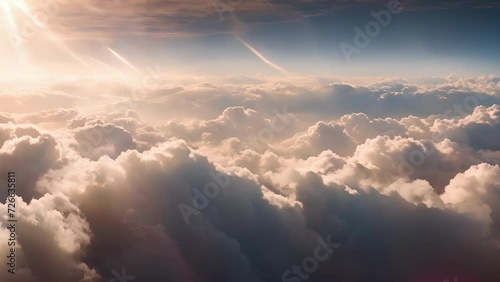 Admire the highaltitude clouds and intersecting contrails a breathtaking view from above. photo