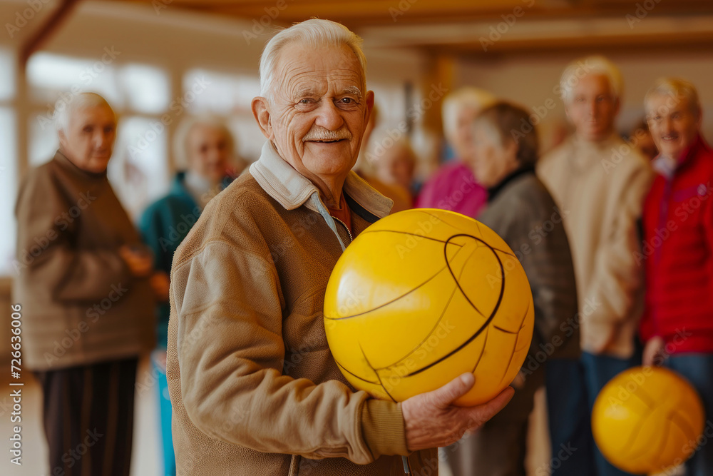 Joyful Elderly Gentleman Inspires Group Workout with Bright Energy