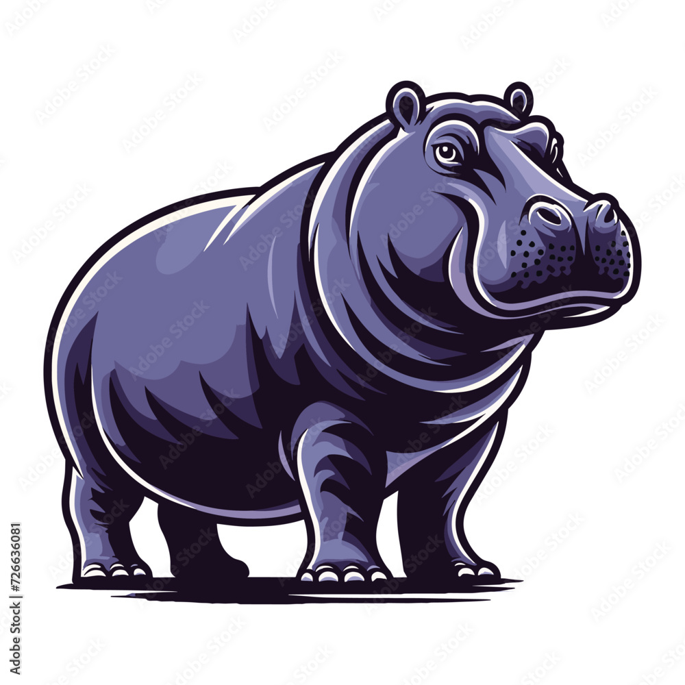 Fototapeta premium Wild animal hippopotamus design vector, zoology illustration, hippo flat design template isolated on white background