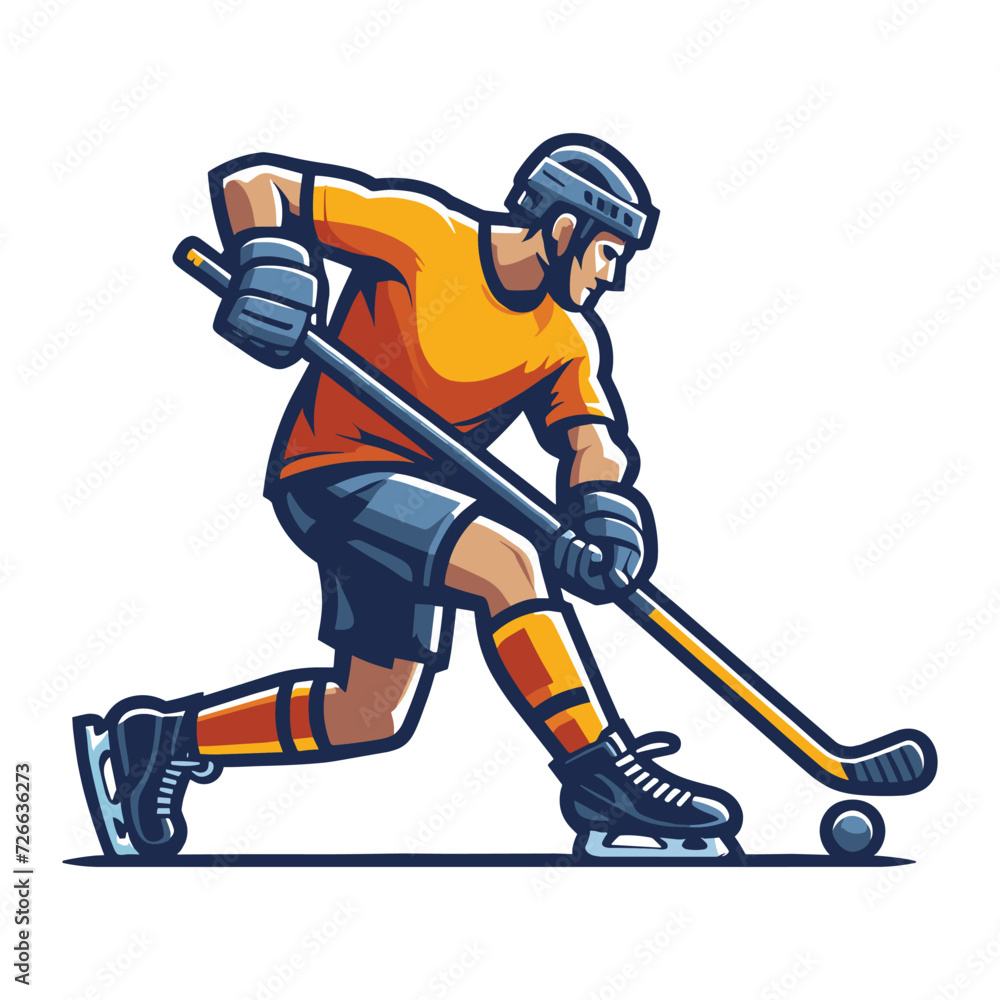 Fototapeta premium Ice hockey player sportsman vector illustration, winter sport activity, hockey male player design template isolated on white background