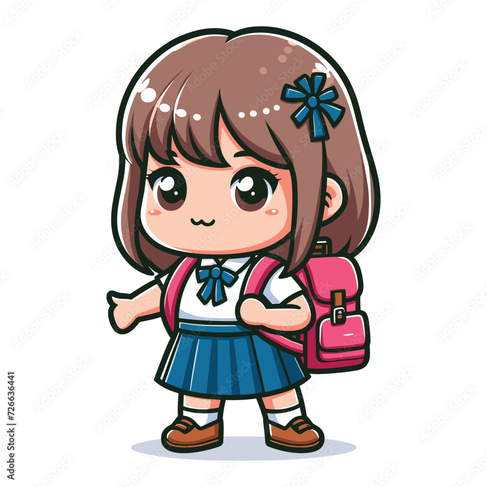 Cute little children stand with backpack, smiling kid heading to school cartoon character, vector illustration isolated on white background Cute little children stand with backpack, smiling kid heading to school cartoon character, vector illustration isolated on white background